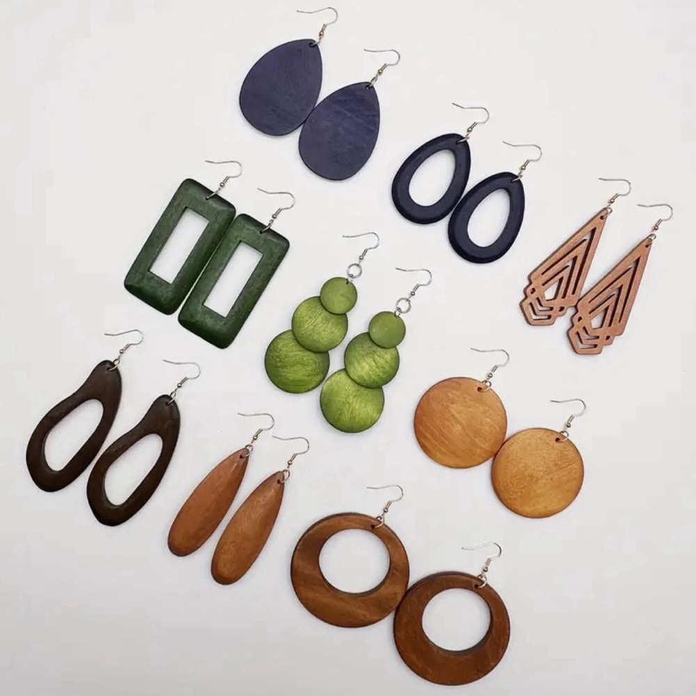9 pairs wood dangle earrings